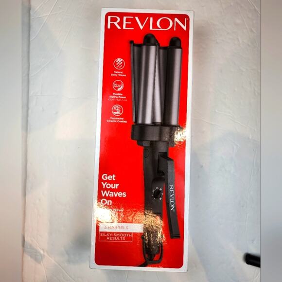 Revlon 3 Barrel Jumbo Hair Waver Long Lasting Beach Curls Ceramic Tourmaline New - Picture 1 of 7